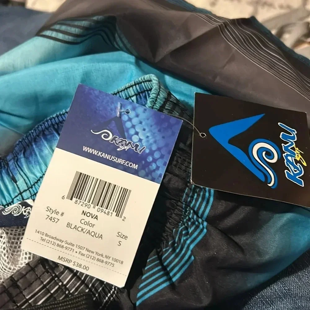 Kanu Blue Striped Swim Shorts Trunks NWT Size Small